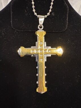Gold-Tone Cross Pendant Necklace with Crystal Accents